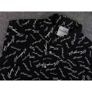 YoungLA Shirt Mens Med Black White Script Print Button Up Short Sleeve